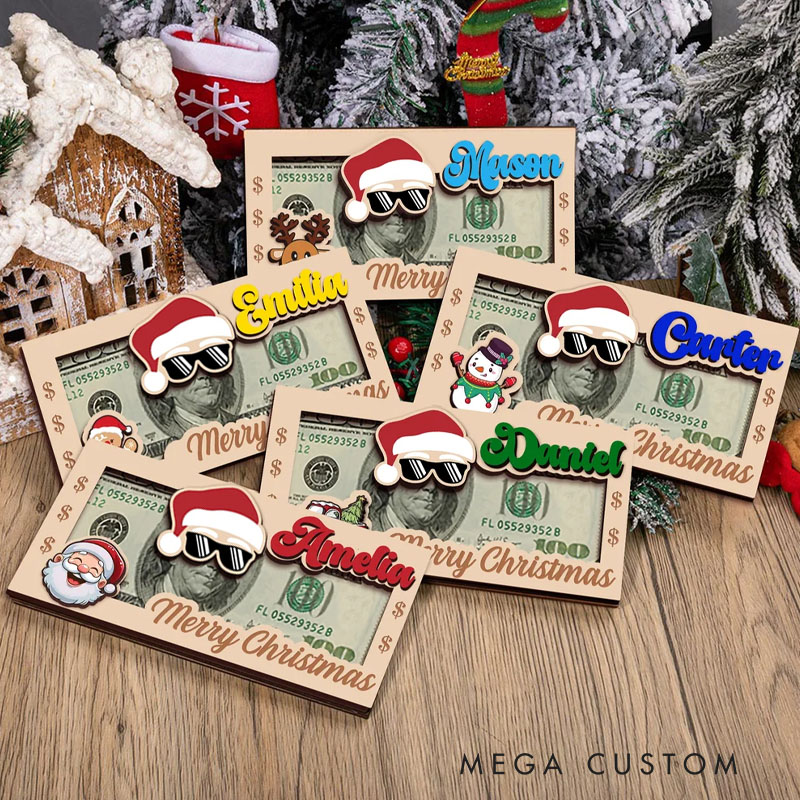 Personalized Santa Claus Hat Wooden Money Holder with Name Unique Money Card Christmas Gift for Kids Family