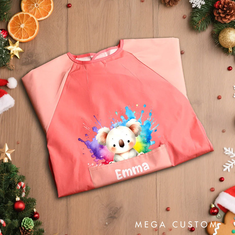 Personalized Cute Animal Foal Koala Waterproof Long Sleeve Kid Apron with Name Handcraft Activities Essential Birthday Gift for Kids