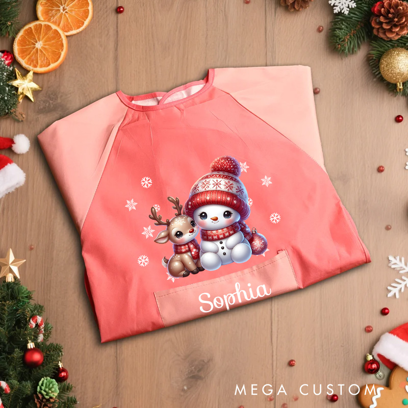 Personalized Winter Snowman Apron with Custom Name for Fun and Cozy Baking Adventures Kid Apron