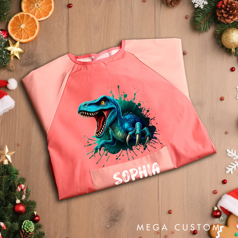 Personalized Dinosaur Art Apron with Custom Name for Creative and Exciting Painting Sessions Kid Apron