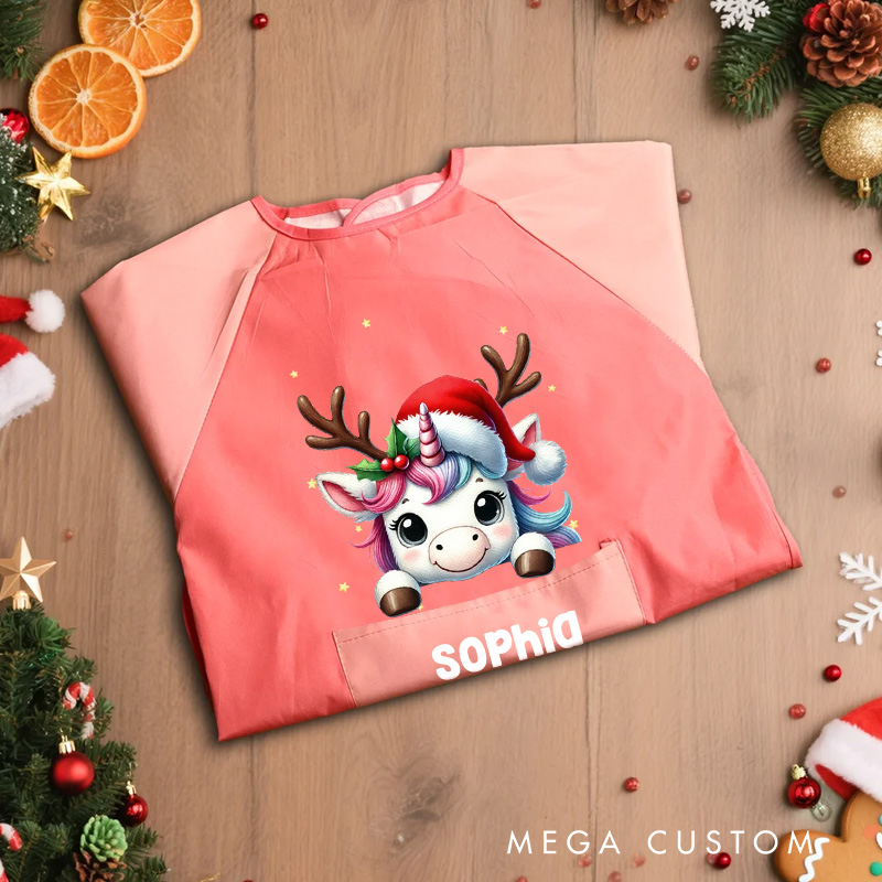 Personalized Festive Animal Apron with Custom Name for Joyful and Artistic Holiday Crafts Kid Apron