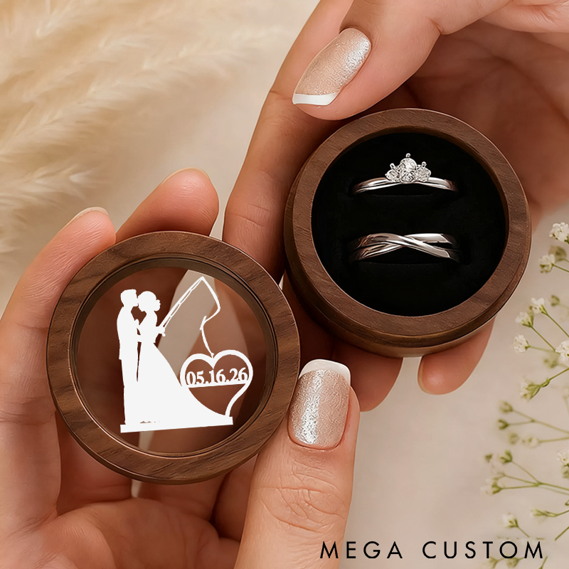 Personalized Wooden Ring Box Fishing Themed Design Custom Time Perfect for Weddings Engagements and Romantic Gifts for Fishing Lovers