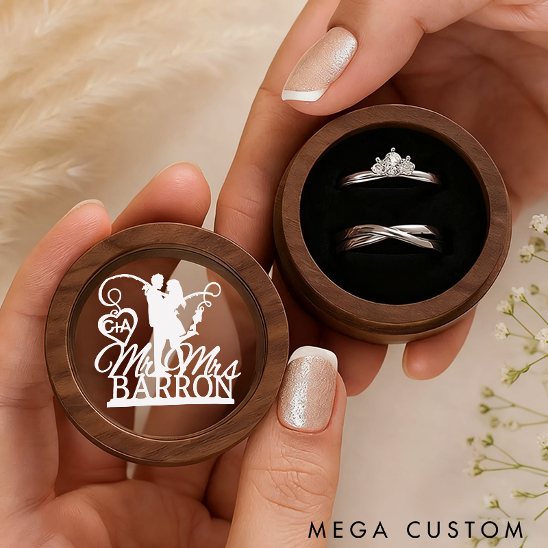 Personalized Wooden Ring Box Fishing-Themed Ring Box Custom Name Perfect for Couples Weddings Engagements and Romantic Gifts