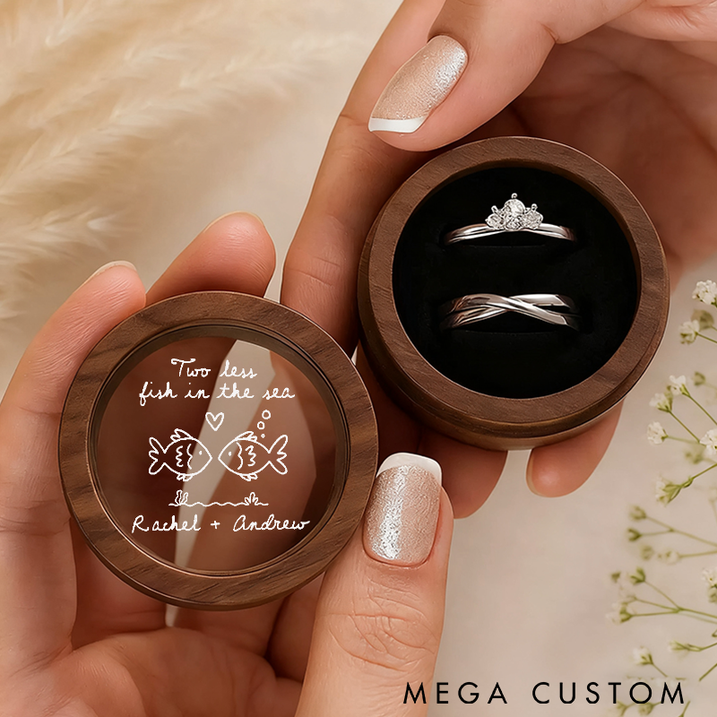 Personalized Wooden Ring Box Two Less Fish in the Sea Design Custom Names Perfect for Couples Weddings Engagements and Fishing Lovers