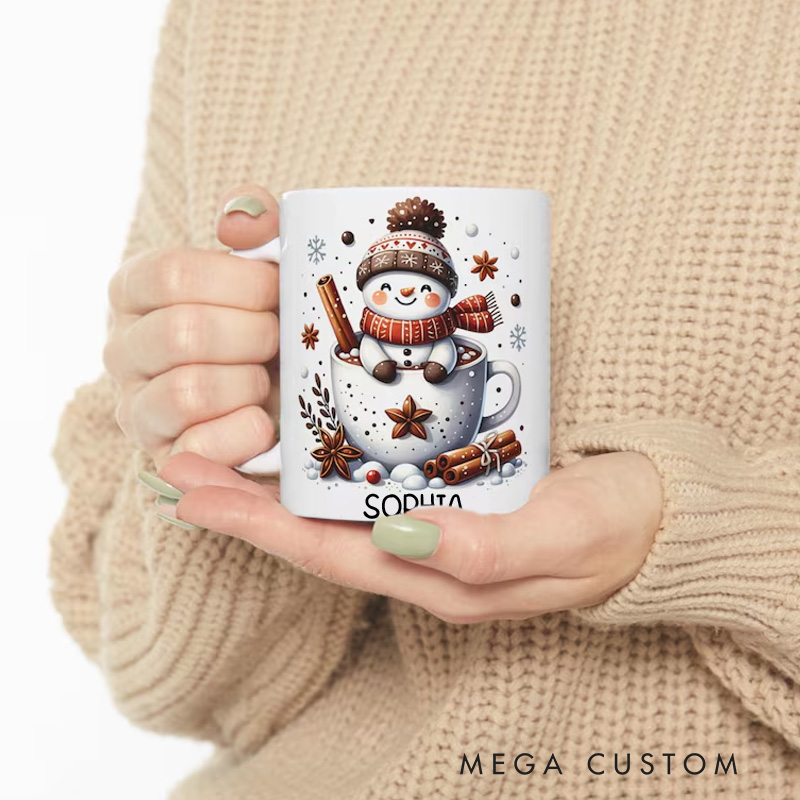 Personalized Winter Warmth Mug with Cozy Snowman and Seasonal Mug Gift for Kids Family