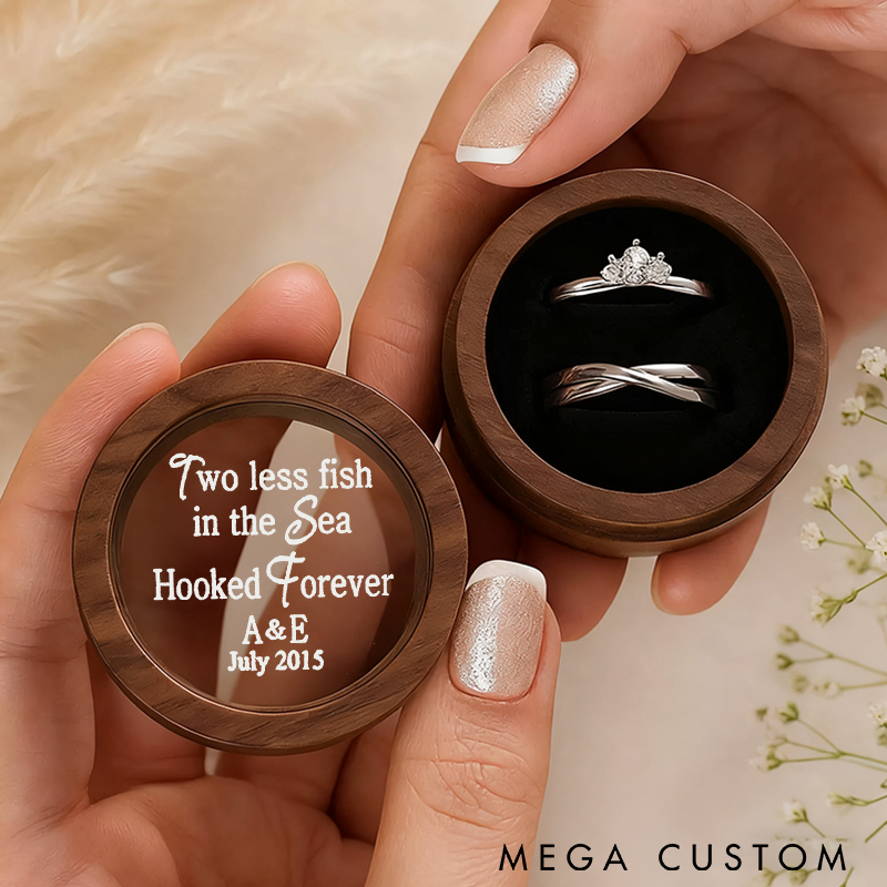 Personalized Fishing-Themed Ring Box Hooked Forever Ring Box Custom Names and Time Perfect for Couples Weddings Engagements or Anniversaries