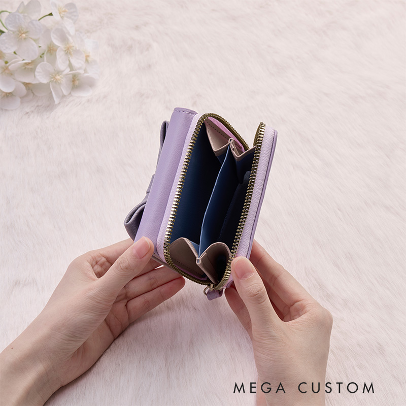 Personalized Elegant Bow Wallet with Soft Pastel Colors and Custom Initials for Stylish Sophistication Wallet
