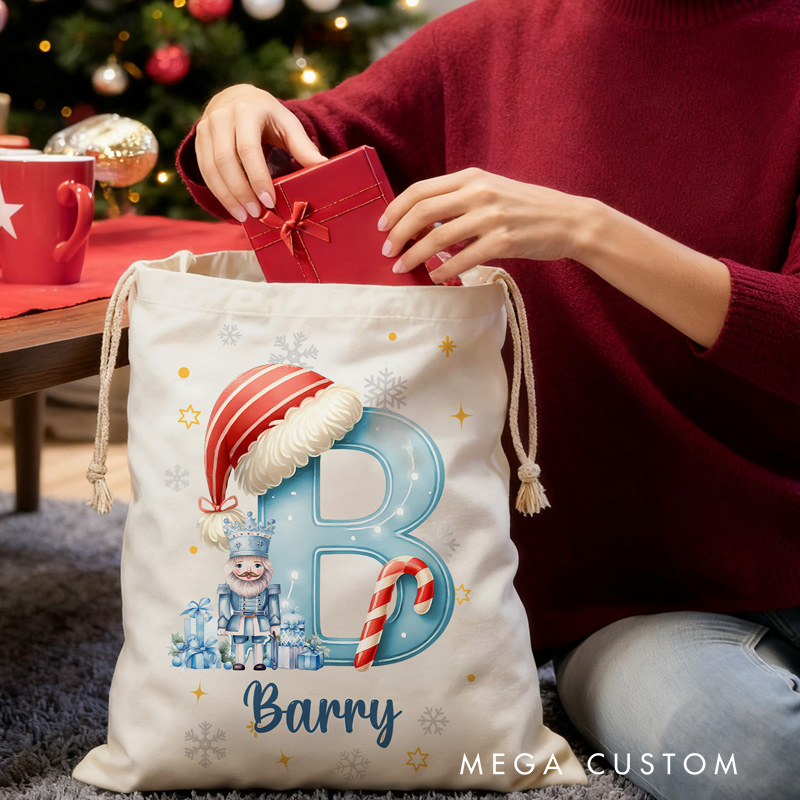 Personalized Christmas Gift Bag Custom Initial and Name Holiday Sack Unique Festive Present Bag