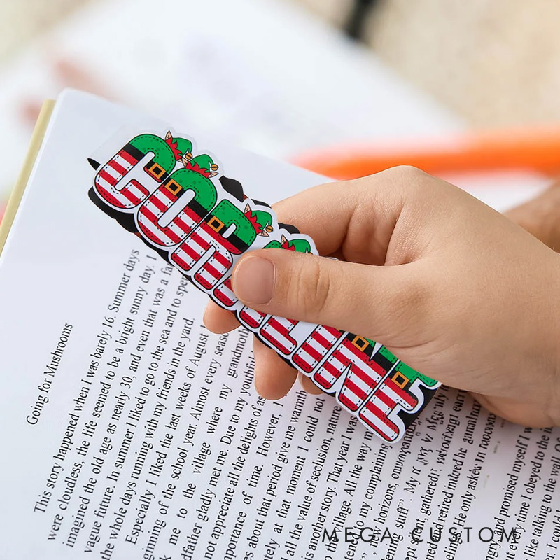 Personalized Elf Snowman Reindeer Doodle Letter Name Magnetic Bookmark Clips Set of 2 Birthday Christmas Gift for Kids Family