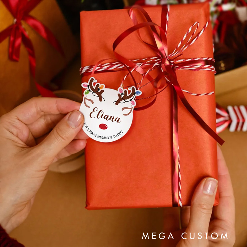 Personalized Cute Christmas Reindeer Waterproof Stickers Labels with Name and Text Gift Decor Christmas Festival Party Favors for Family Friends