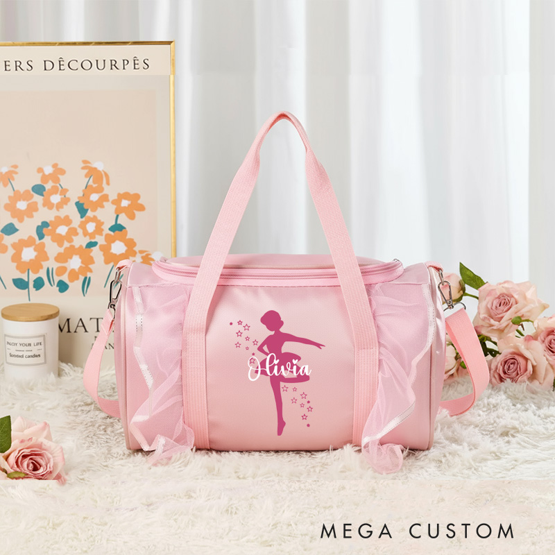 Personalized Ballet Silhouette Dance Bag for Girls Name Duffle Bag Pink Ballet Dance Bag Gymnastic Cheer Girls Christmas Gifts Back To School Gifts