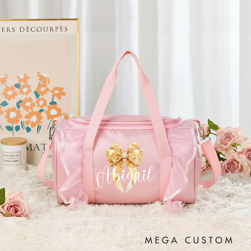 Personalized Watercolor Bow Tie Dance Bag for Girls Name Duffle Bag Pink Ballet Dance Bag Gymnastic Cheer Girls Christmas Gifts Back To School Gift