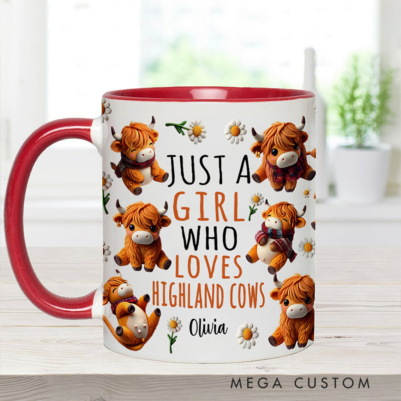 Personalized Highland Cow Accent Mug Just A Girl Who Loves Highland Cows