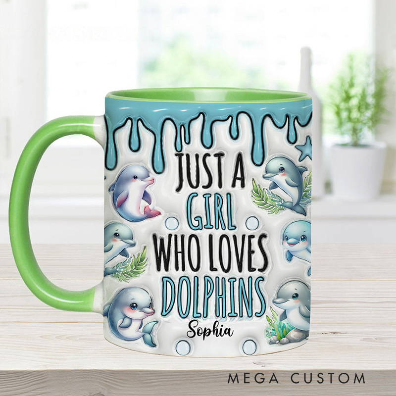 Personalized Dolphin Accent Mug Just A Girl Who Loves Dolphins Gift for Family Kids