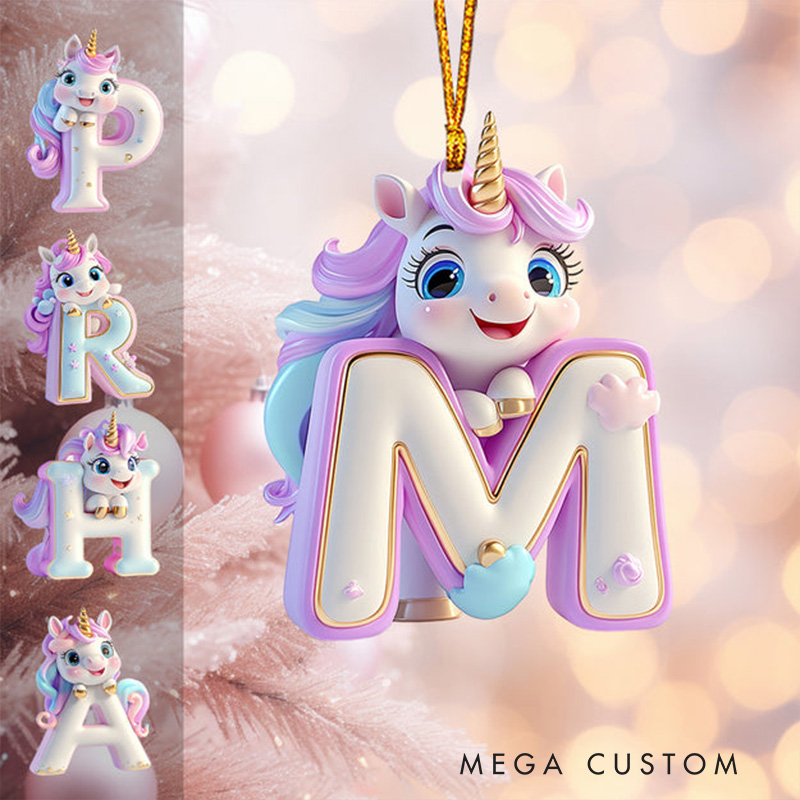 Personalized Kid Ornament Cute Unicorn Letter Ornament Gift for Kids Family