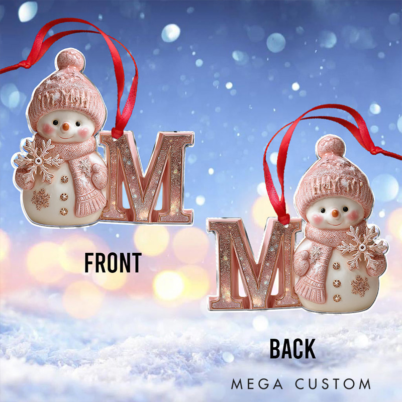 Personalized Snowman Ornament with Glittery Initial Design and Cozy Winter Details Perfect for Holiday Decor Christmas Ornament