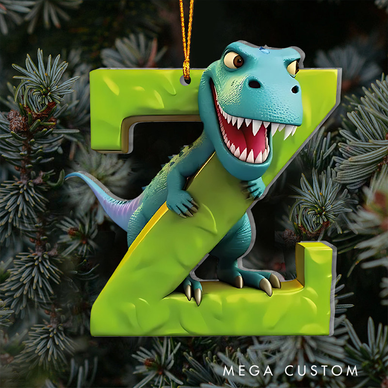 Personalized Dinosaur Ornament with Vibrant Initial Design and Playful Character Perfect for Kids Holiday Decor Christmas Ornament