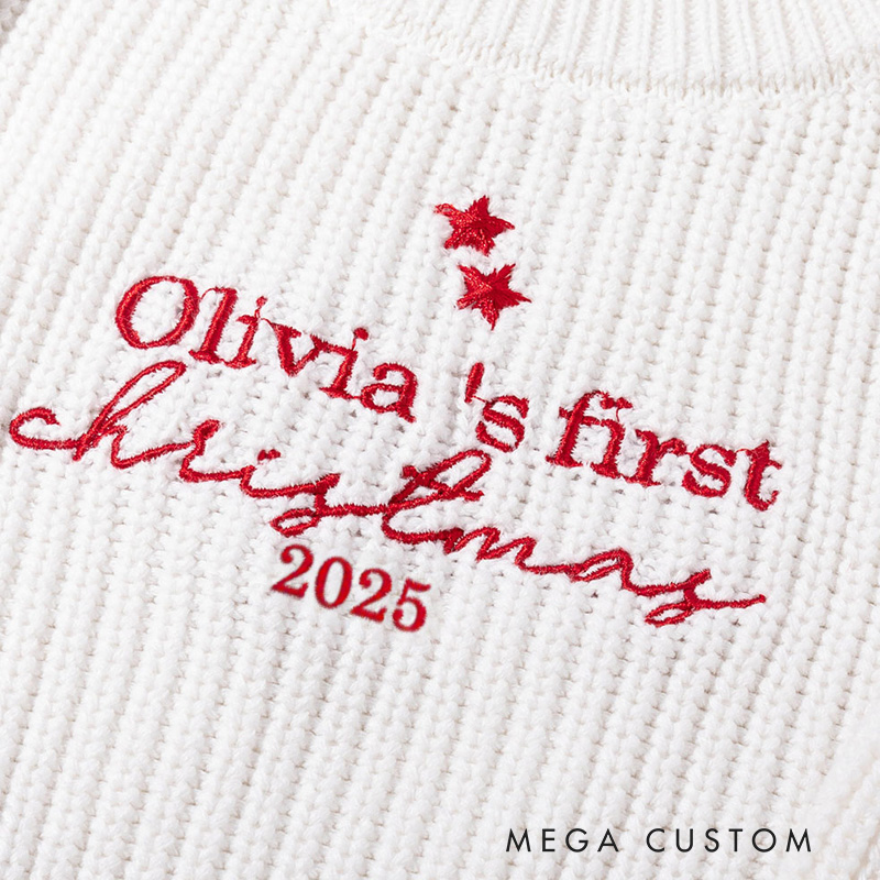 Personalized Embroidered Baby Sweater with First Christmas Design Featuring Custom Name and Year Perfect for Holiday Memories Sweater