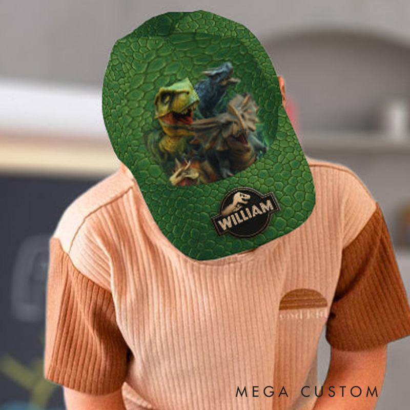 Personalized Dinosaur Adventure Cap with Custom Name and Realistic Prehistoric Design Perfect for Young Explorers Kid Classic Cap