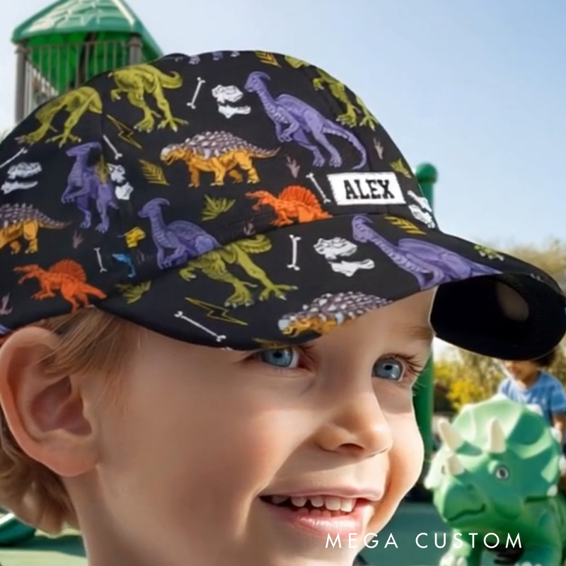 Personalized Dinosaur Pattern Cap with Custom Name and Colorful Prehistoric Design Perfect for Dino Enthusiasts Kid Classic Cap