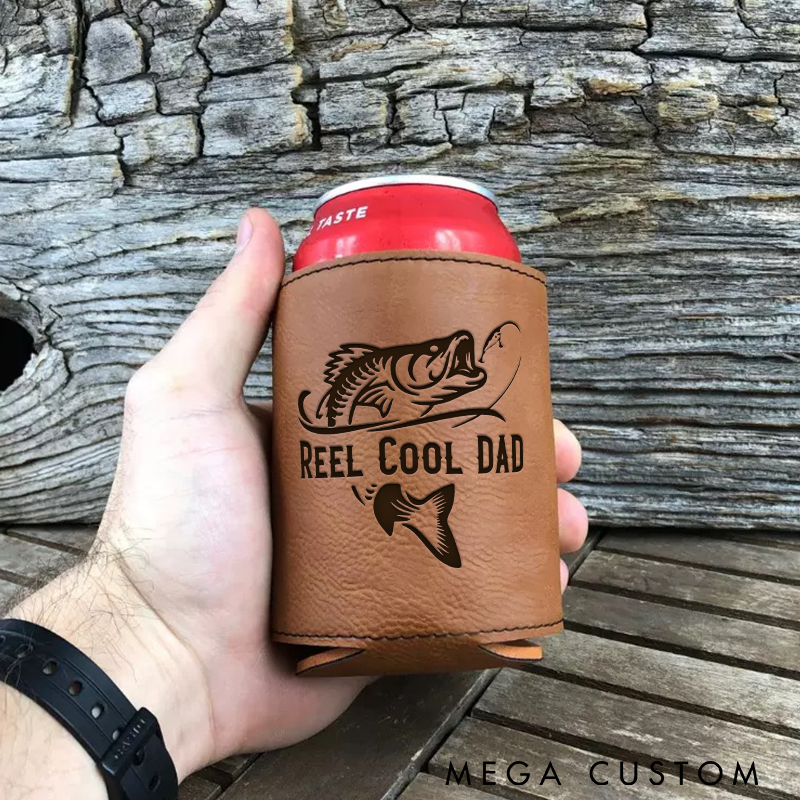 Personalized Fishing Can Cooler Leather Drink Holder Perfect Gift for Fishing Dads Father's Day Grandpa Boyfriend Birthdays and Special Occasions