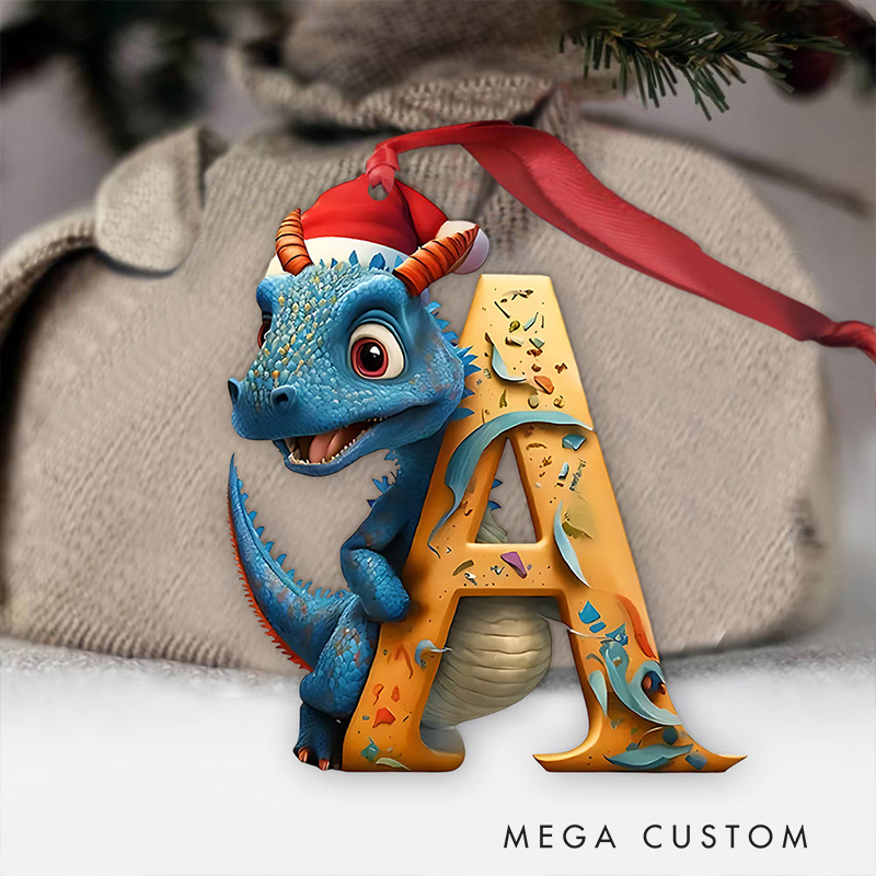 Personalized Dragon Alphabet Ornament with Custom Letter and Festive Fantasy Design Perfect for Holiday Magic Christmas Ornament
