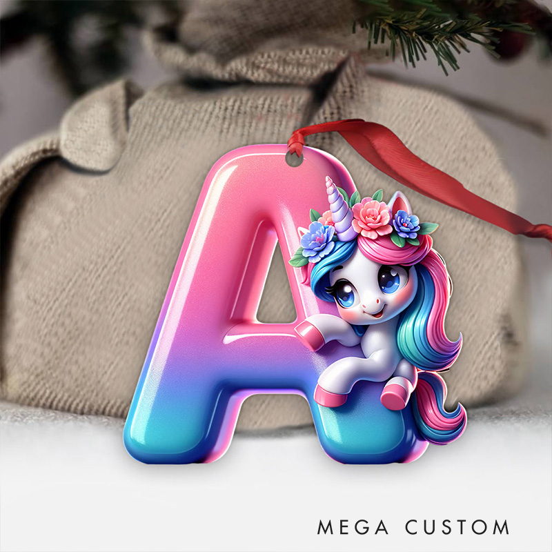 Personalized Unicorn Alphabet Ornament with Custom Letter and Dreamy Pastel Design Perfect for Whimsical Holiday Decor Christmas Ornament