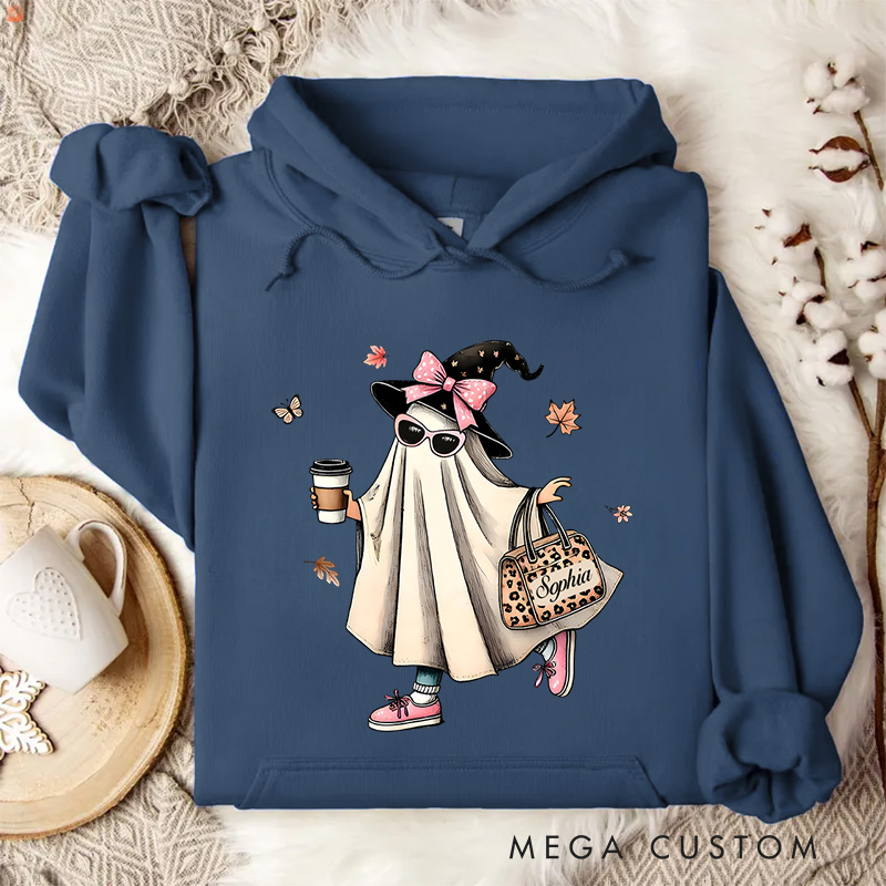 Personalized Fashionable Ghost with Hat and Bag Adorable Halloween Style Hoodies