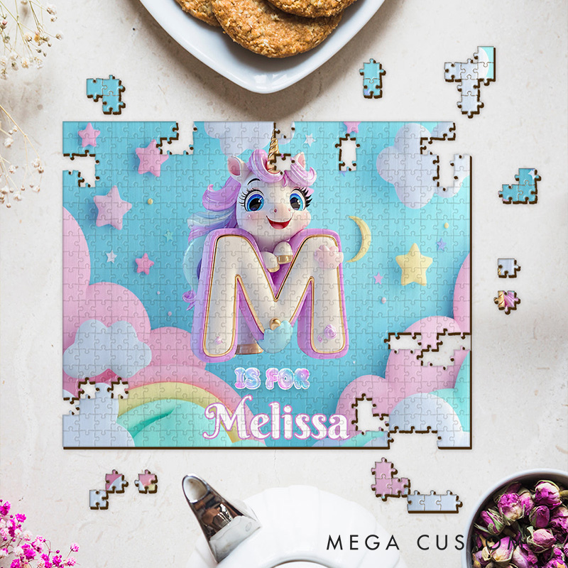Personalized Unicorn Alphabet Puzzle with Custom Name and Whimsical Rainbow Design Perfect for Magical Playtime Kid Photo Puzzle
