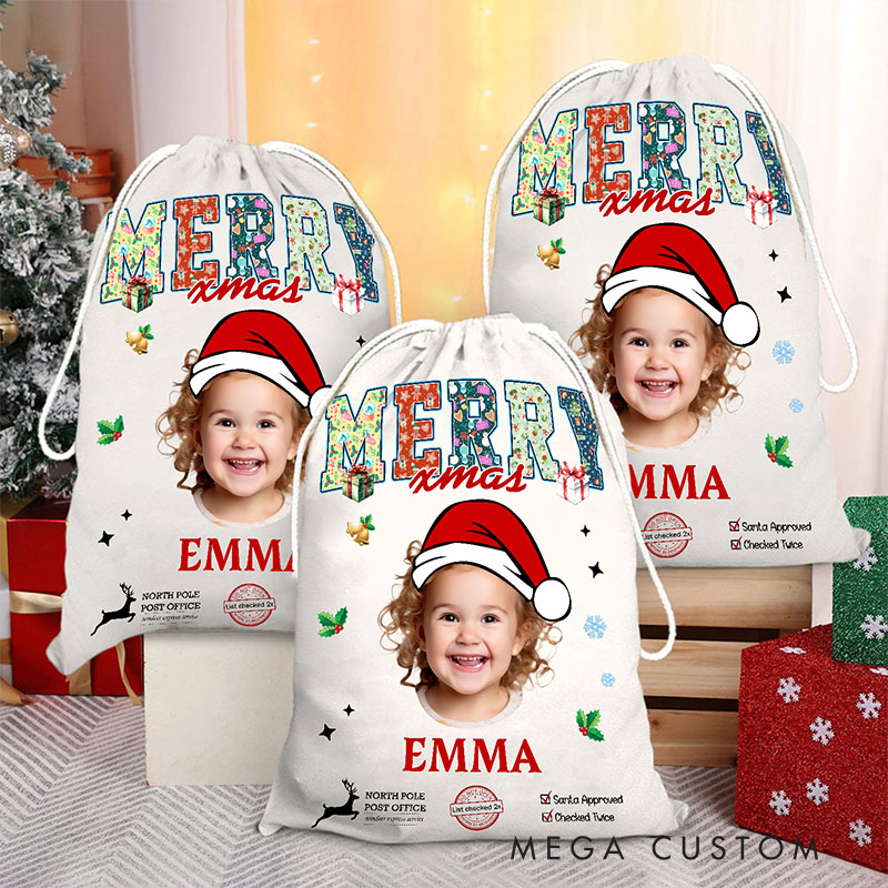 Personalized Santa Sack with Custom Photo and Festive Holiday Design Perfect for Storing Gifts and Spreading Cheer Christmas Bag