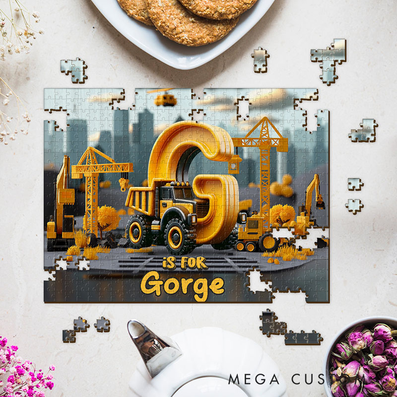 Personalized Construction Alphabet Puzzle with Custom Name and Bold Industrial Scene Perfect for Creative Playtime Kid Puzzle