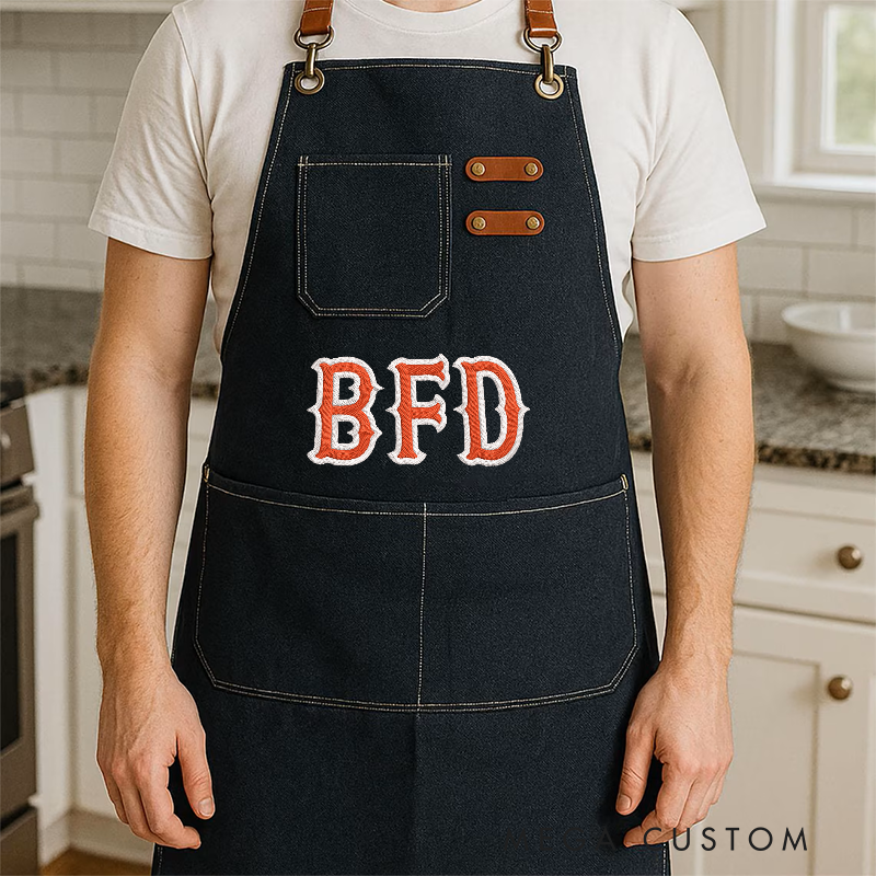 Personalized Firefighter Canvas Apron with Custom Embroidered Letters Design Gift for Firefighters