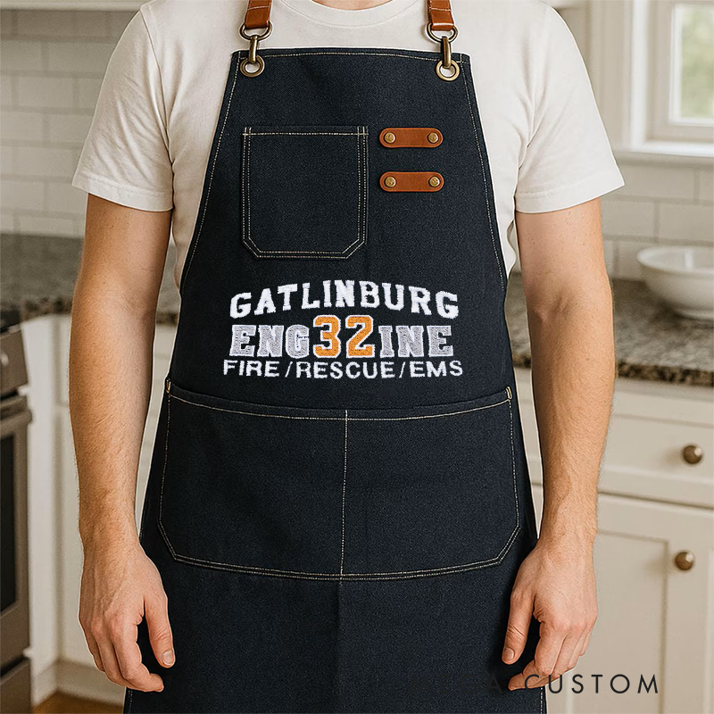 Personalized Firefighter Canvas Apron with Custom Station Name and Number Gift for Firefighters