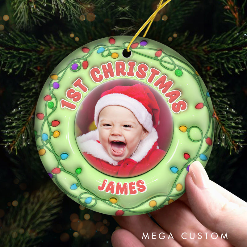  Personalized Ornament Ceramic Round Shaped First Christmas Gift For Baby Custom Photo Happy Christmas Baby Family