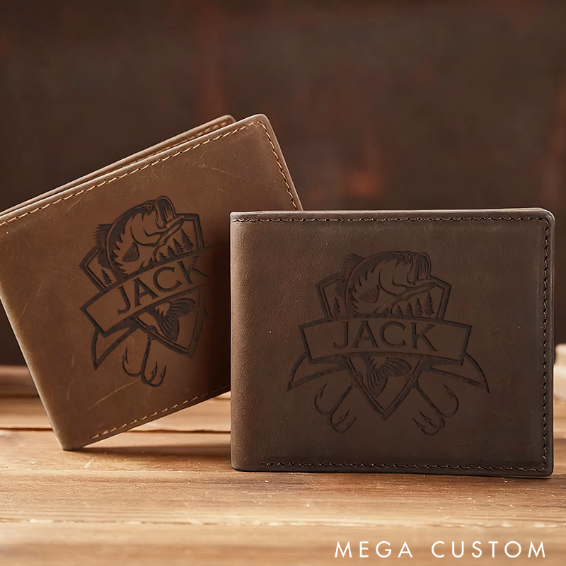 Personalized Leather Fishing Wallet Fisherman Wallet Fathers Day Gift Husband wallet Hunting Wallet Multi-Card Slots Perfect Gift for Fishing Enthusiasts and Outdoor Lovers