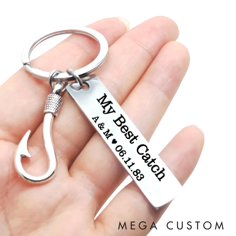 Personalized Fishing Keychain with Fish Hook Charm Fishing Gift Valentine Gift Husband Boyfriend Fisherman Gift My Best Catch Anniversary Gift Perfect Gift for Fishing Lovers and Special Occasions