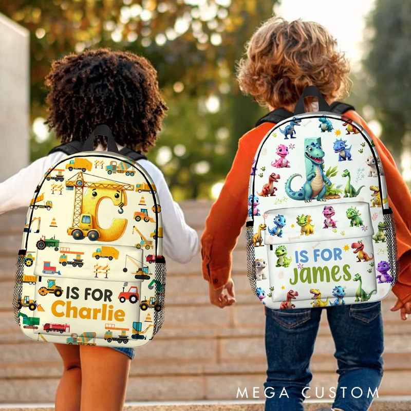 Personalized Cute Excavator Dinosaur Fantasy Unicorn Backpack with Name and Side Pockets Back to School Birthday Gift for Boys Girls