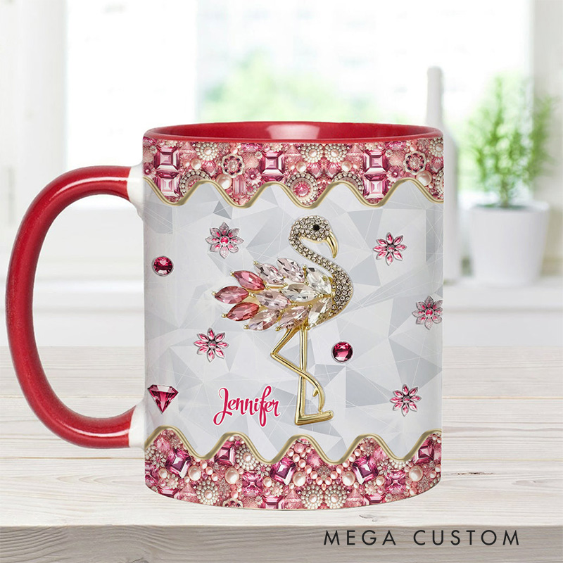 Personalized Flamingo Glitter Mug with Elegant Flamingo Design and Custom Name for Flamingo Lovers Mug