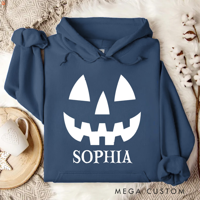 Personalized Classic Pumpkin Face Distressed Halloween Fun Casual Style Hoodies
