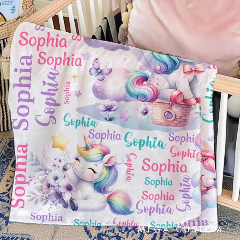Personalized Cute Stars Rainbow Fantasy Unicorn Soft Throw Blanket with Name Home Decor Birthday Gift for Kids Unicorn Lovers