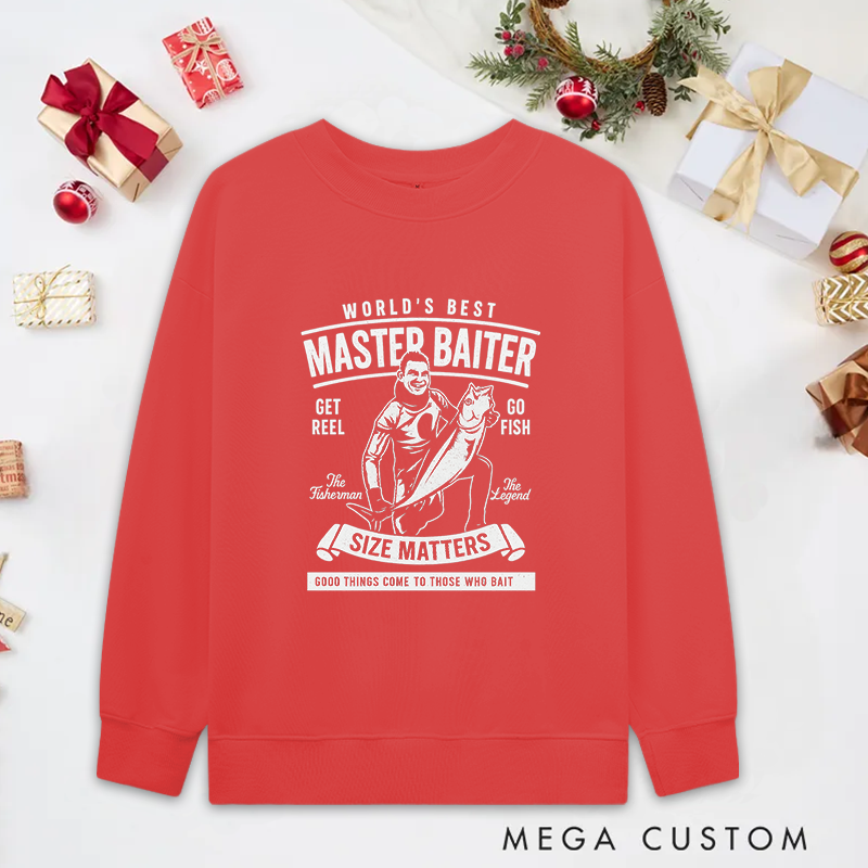 Personalized Funny Fishing Sweatshirt World's Best Master Baiter Sweatshirt Cozy Gift for Fishermen Perfect Outdoor Fishing Apparel
