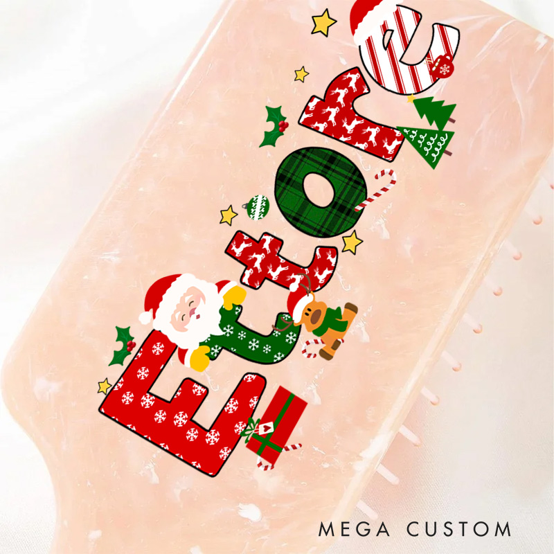 Personalized Holiday Hair Brush with Custom Name and Cheerful Christmas Design for Festive and Fun Grooming Hair Brush