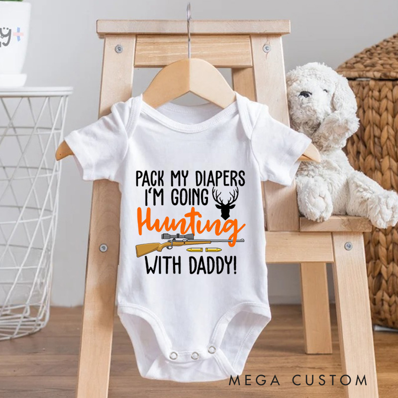 Personalized Hunting Baby Bodysuit with Fun Quote and Custom Design for Adorable Outdoor Adventure Style Baby Bodysuit