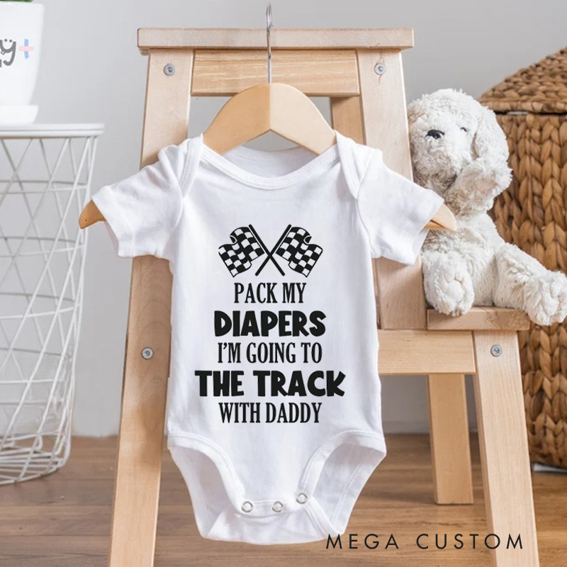 Personalized Racing Baby Bodysuit with Checkered Flags and Fun Quote for Little Speedsters and Track Adventures Baby Bodysuit