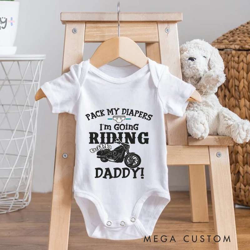 Personalized Riding Baby Bodysuit with Motorcycle Graphic and Fun Quote for Little Bikers and Family Adventure Baby Bodysuit