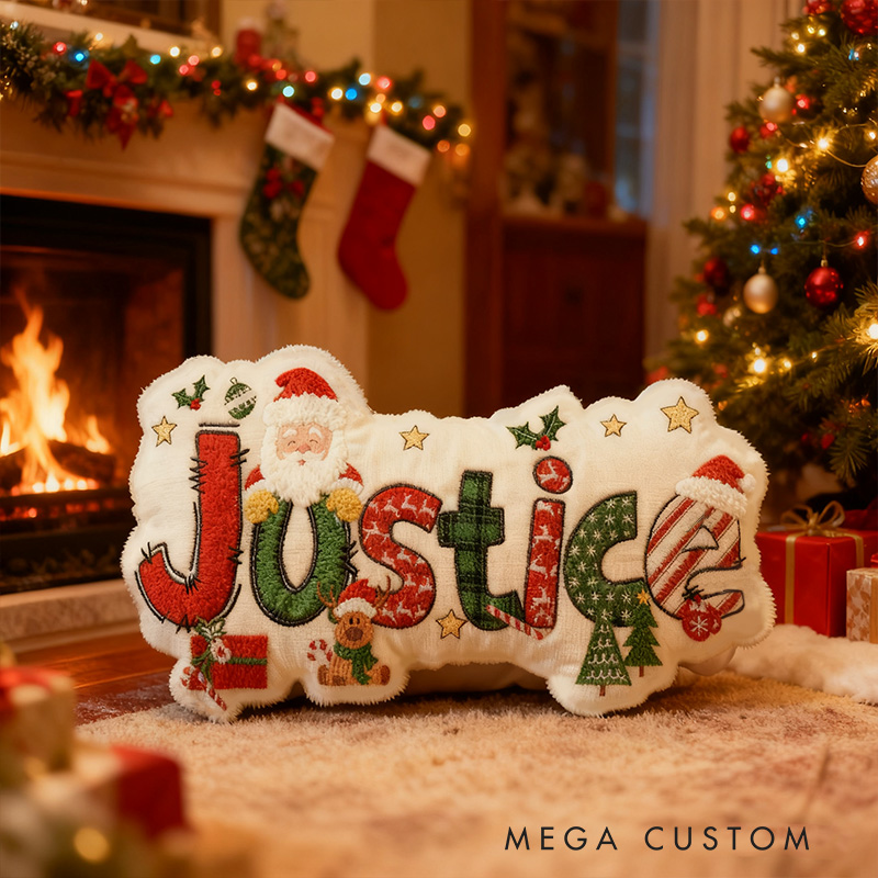 Personalized Christmas Name Santa Claus Style Cute Custom Kids Room Festive Cozy Holiday Pillows