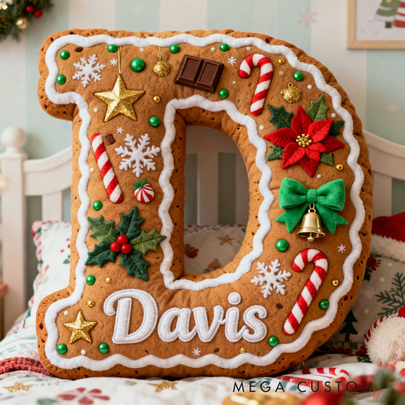 Personalized Gingerbread Letter Christmas Name Custom Kids Gift Festive Cozy Sweet Decorative Pillows