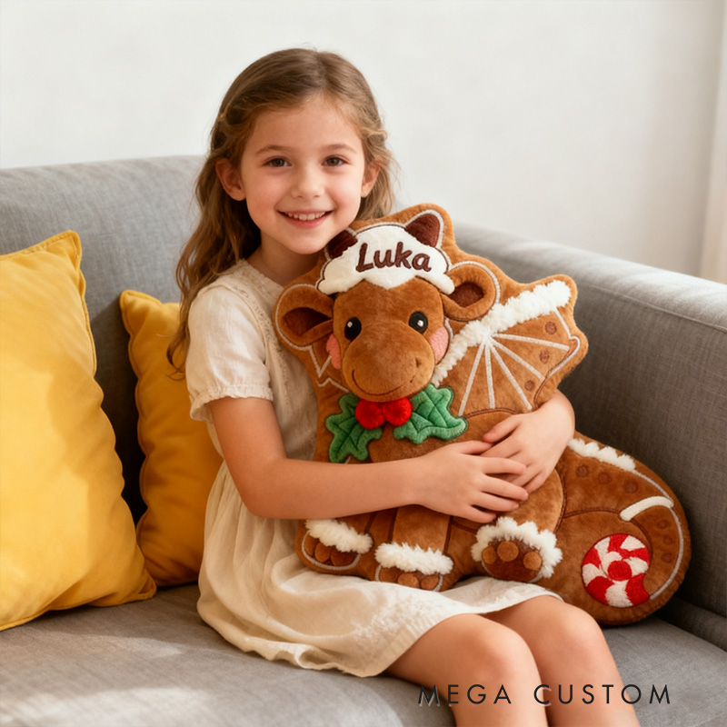 Personalized Gingerbread Reindeer Name Custom Kids Gift Festive Holiday Cute Cozy Decorative Pillows