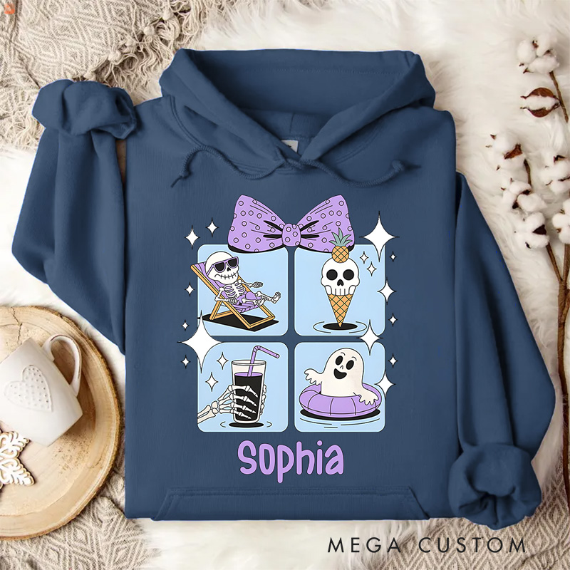Personalized Summer Vibes Ghosts with Ice Cream and Fun Halloween Twist Hoodies