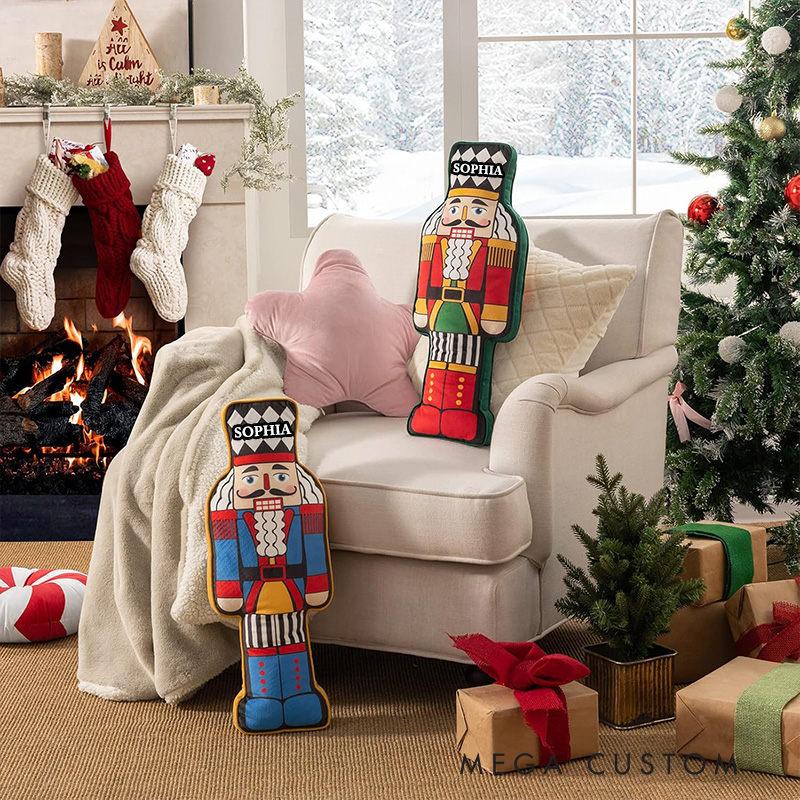 Personalized Nutcracker Name Custom Kids Gift Christmas Classic Soldier Red Green Festive Soft Decorative Pillow